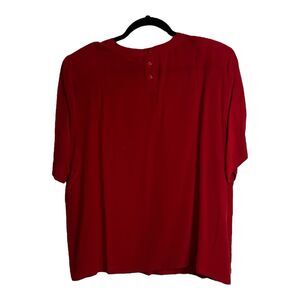 Vtg Savannah 100% Silk Top Red Pullover Blouse Short Sleeve 2 Button Back Sz XL